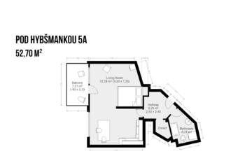 2D půdorys - Prodej bytu 2+kk v osobním vlastnictví 53 m², Praha 5 - Smíchov