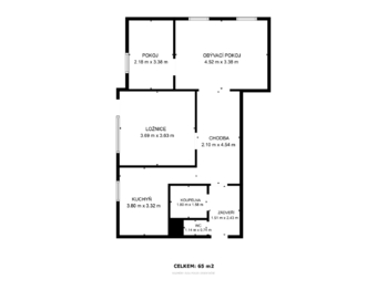 půdorys bytu - Prodej bytu 3+1 v osobním vlastnictví 63 m², Týn nad Vltavou