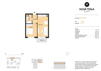 Půdorys - Pronájem bytu 2+kk v osobním vlastnictví 40 m², Pardubice