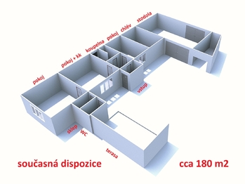 současná dispozice hlavní stavby ... - Prodej domu 70 m², Okrouhlice