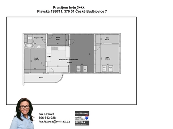 orientační půdorys - Pronájem bytu 3+kk v osobním vlastnictví 86 m², České Budějovice