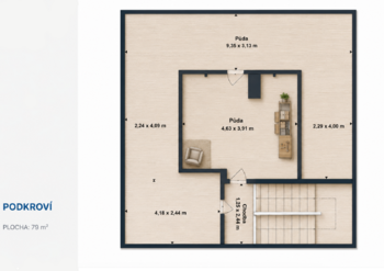 Půdorys podkroví - Prodej domu 412 m², Doksy
