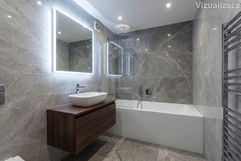 Vizualizace koupelny - Prodej bytu 3+kk v osobním vlastnictví 62 m², Praha 4 - Chodov