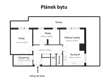 Plánek bytu - Pronájem bytu 3+kk v osobním vlastnictví 126 m², Praha 9 - Vysočany