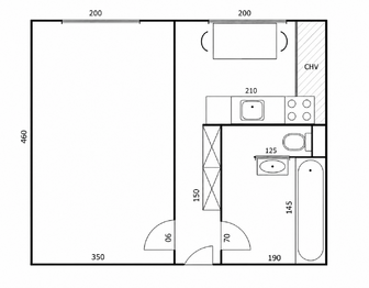 Půdorys - Prodej bytu 1+1 v osobním vlastnictví 30 m², Bojkovice