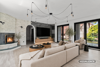 Vizualizace obývací pokoj - Prodej domu 253 m², Doksy