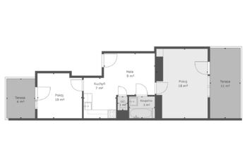 půdorys - Pronájem bytu 2+1 v osobním vlastnictví 50 m², Praha 10 - Strašnice