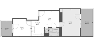 půdorys - Pronájem bytu 2+1 v osobním vlastnictví 42 m², Praha 10 - Strašnice