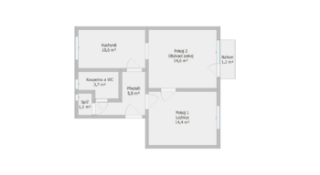 Orientační půdorys bytu 2+1 - Prodej bytu 2+1 v osobním vlastnictví 50 m², Jihlava