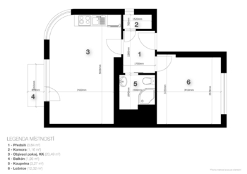 Půdorys - Pronájem bytu 2+kk v osobním vlastnictví 41 m², Praha 5 - Košíře
