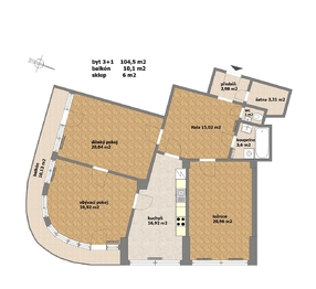 půdorys současný stav  - Pronájem bytu 3+1 v osobním vlastnictví 105 m², Praha 7 - Holešovice