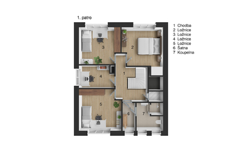 Půdorys I. patro - Prodej domu 244 m², Praha 5 - Košíře