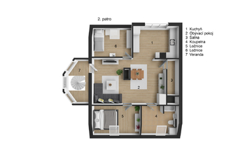 Půdorys II. patro - Prodej domu 244 m², Praha 5 - Košíře
