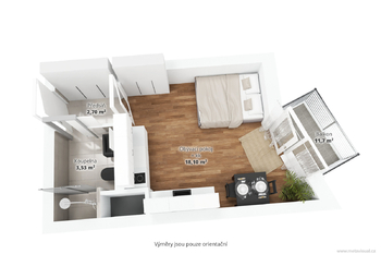 3D PŮDORYS - Pronájem bytu 1+kk v osobním vlastnictví 26 m², Praha 10 - Vršovice