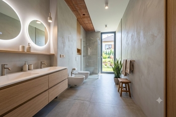 Vizualizace možného uspořádání koupelny v přízemí domu.... - Prodej domu 230 m², Vysoký Újezd