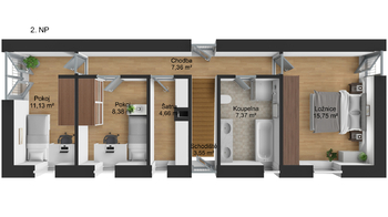 Dispozice patra domu. - Prodej domu 230 m², Vysoký Újezd