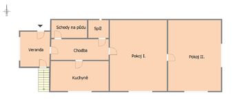 Půdorys obytné části - Prodej chaty / chalupy 75 m², Počepice