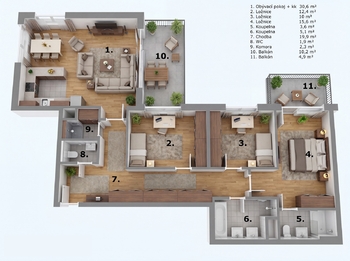 Půdorys - Prodej bytu 4+kk v osobním vlastnictví 107 m², Praha 10 - Dolní Měcholupy