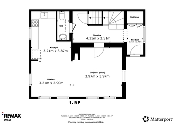 Půdorys 1. NP - Prodej domu 100 m², Nejdek
