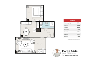 Prodej bytu 2+1 v družstevním vlastnictví 59 m², Praha 4 - Kamýk