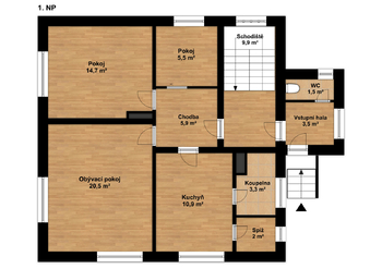1.NP - Půdorys aktuálního stavu - Prodej domu 144 m², Dobrá