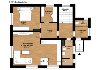 1.NP - Půdorys možného budoucího stavu - Prodej domu 144 m², Dobrá