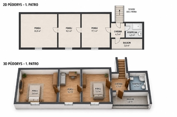PŮDORYS 1. PATRO - Prodej domu 160 m², Vršovice