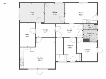 půdorys 1NP - Prodej domu 240 m², Praha 10 - Dubeč