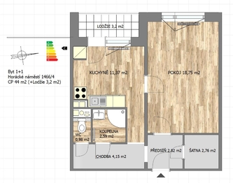 Pronájem bytu 1+1 v osobním vlastnictví 44 m², Brno
