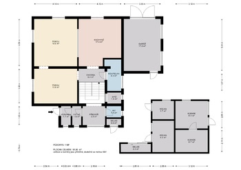 Půdorys 1.NP - Prodej domu 156 m², Praha 9 - Horní Počernice