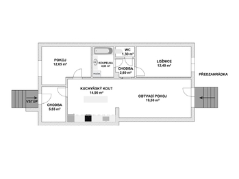 Půdorys - Prodej bytu 3+kk v osobním vlastnictví 76 m², Šumperk