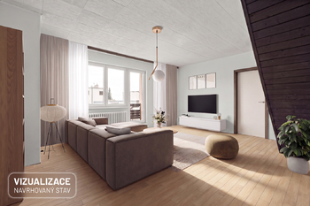 Vizualizace obývacího pokoje - Prodej domu 220 m², Praha 9 - Horní Počernice