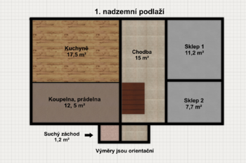 Půdorys - 1. NP - Prodej chaty / chalupy 138 m², Chřibská