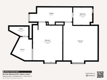 půdorys - Pronájem bytu 2+kk v osobním vlastnictví 50 m², Praha 6 - Dejvice