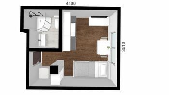 půdorys bytu - Pronájem bytu 1+kk v osobním vlastnictví 15 m², Kuřim
