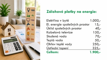 rozpis nákladů  - Pronájem bytu 1+kk v osobním vlastnictví 15 m², Kuřim