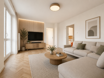 obývací pokoj vizualizace - Prodej bytu 3+1 v osobním vlastnictví 66 m², Plzeň
