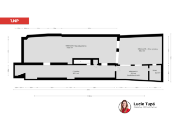 Půdorys 1.NP - Pronájem kancelářských prostor 260 m², Jindřichův Hradec