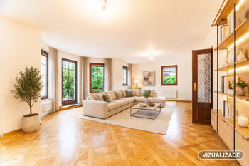 Vizualizace - obývací pokoj - Prodej domu 137 m², Praha 4 - Modřany