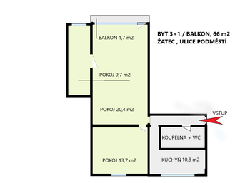 Prodej bytu 3+1 v osobním vlastnictví 66 m², Žatec