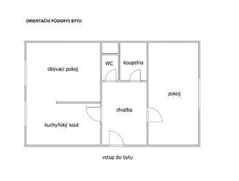 orientační půdorys bytu - Prodej bytu 2+kk v osobním vlastnictví 50 m², Kladno