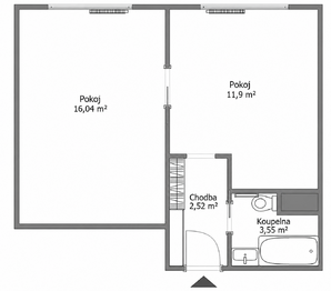 Půdorys bytu - Prodej bytu 1+1 v družstevním vlastnictví 34 m², Čížkovice