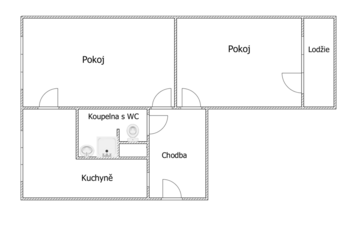 Orientační půdorys bytu. - Prodej bytu 2+1 v osobním vlastnictví 61 m², Aš