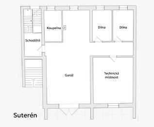 Půdorys suterén - Prodej domu 270 m², Kolín