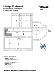 Půdorys 2D - 1.NP s kótami - Prodej domu 169 m², Zdounky