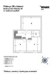 Půdorys 2D - 2.NP s kótami - Prodej domu 169 m², Zdounky