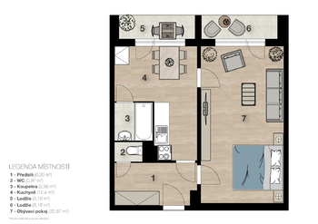 Půdorys - Prodej bytu 1+1 v osobním vlastnictví 47 m², Praha 10 - Malešice
