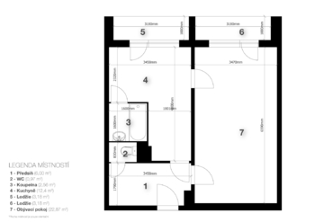 Půdorys - Prodej bytu 1+1 v osobním vlastnictví 47 m², Praha 10 - Malešice