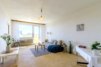 Obývací pokoj / ložnice - Prodej bytu 1+1 v osobním vlastnictví 47 m², Praha 10 - Malešice