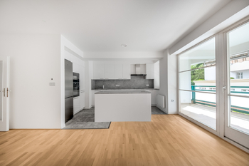 Obývací pokoj s kuchyňskou linkou - Pronájem bytu 4+kk v osobním vlastnictví 97 m², Praha 3 - Žižkov 
